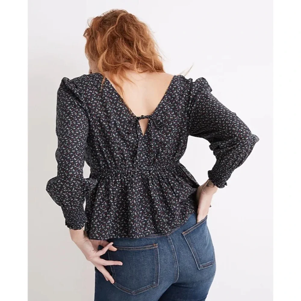 MADEWELL Tie-Back Peplum Top in Campden Daisies - Picture 3 of 9